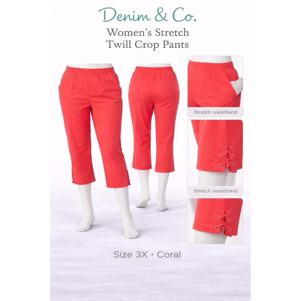 Denim & Co Womens 3X Coral Stretch Twill Crop Pants‎ Lace-Up Detail A231133 NWT